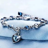 Blue Crystal Heart Charm Bracelet for Women – Sparkling Cubic Zirconia Chain 984