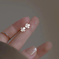 925 Silver-Plated Four Leaf Clover Heart Stud Earrings Women Crystal Accent 1055