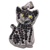 Black Crystal Cat Pendant Necklace, Multi-Tone Gold Plated Charm Pendant B249