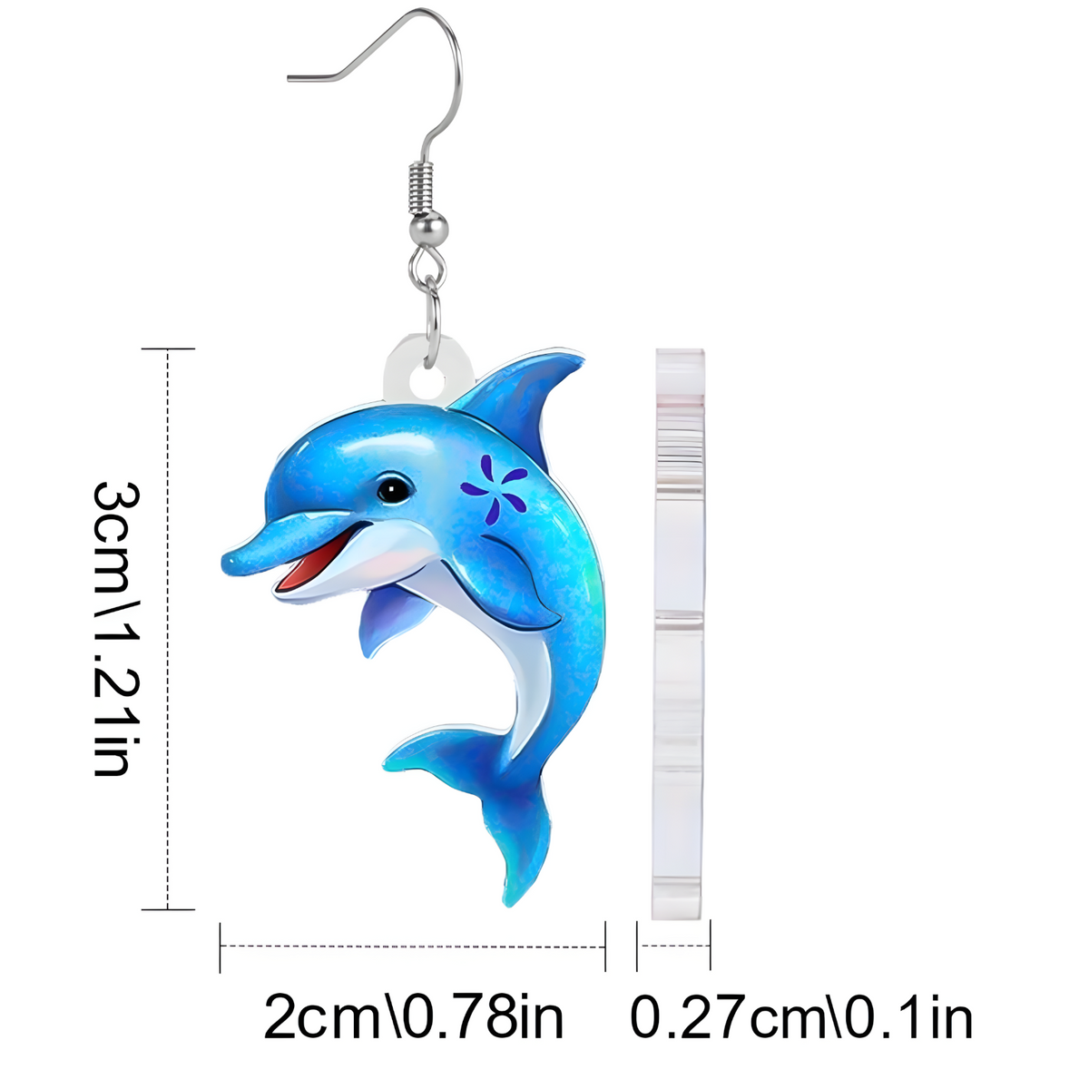 Blue Dolphin Dangle Drop Earrings Ocean Animals Jewelry Charm Gifts Acrylic 612