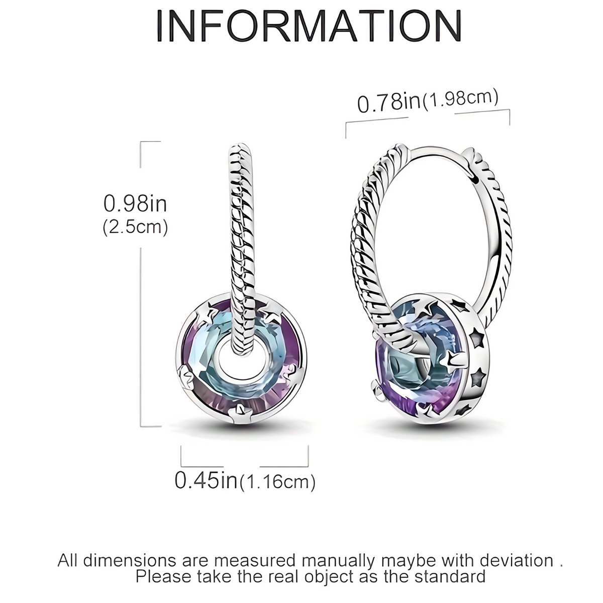 925 Sterling Silver Dangle Hoop Earrings Women; 25mm Length; Mystic Crystal 629