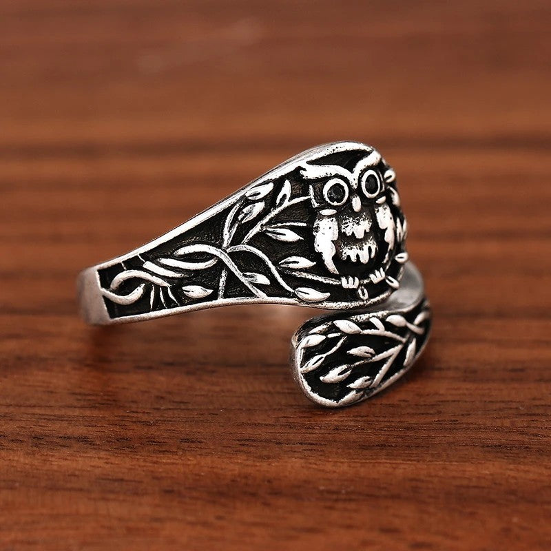 Unified Jewellery Antique-Style Owl Leaf Adjustable Statement Ring 11mm 1843
