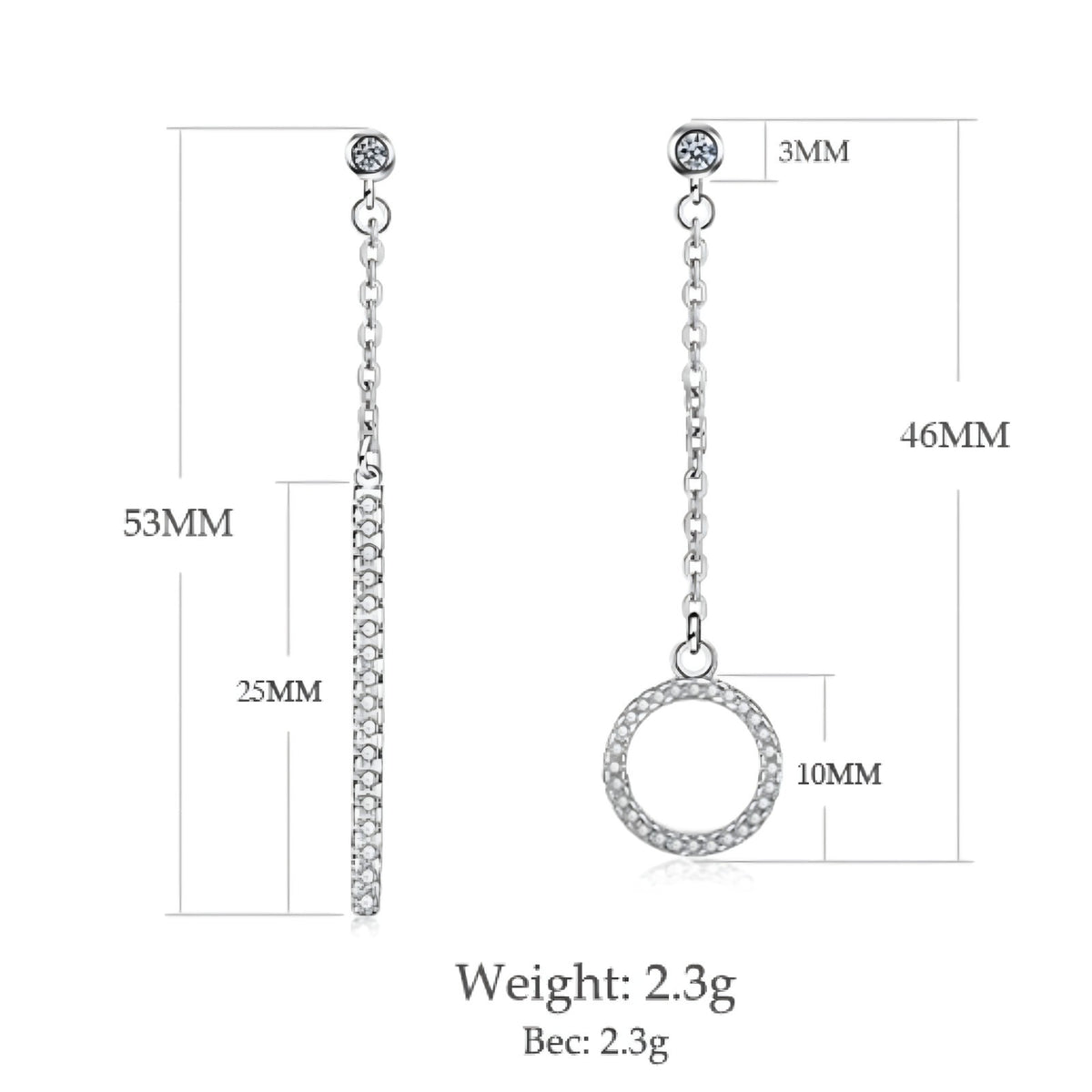 925 Sterling Silver Asymmetrical Drop Earrings - Long Chain Dangle Earrings 350