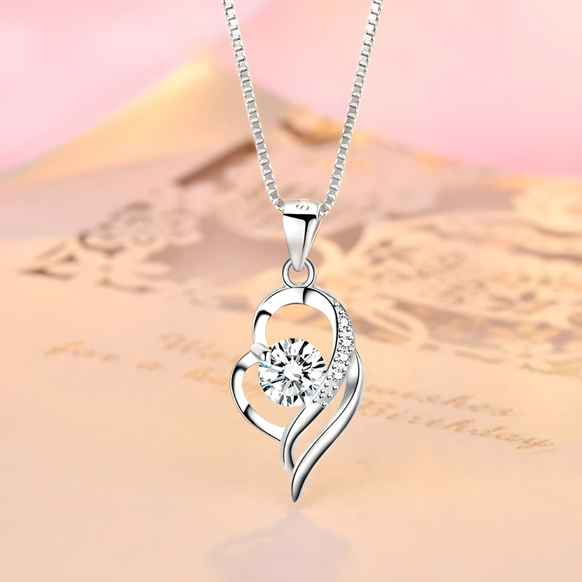 Sterling Silver Heart Necklace for Women – Real 925 Pendant with AAA Cubic 287