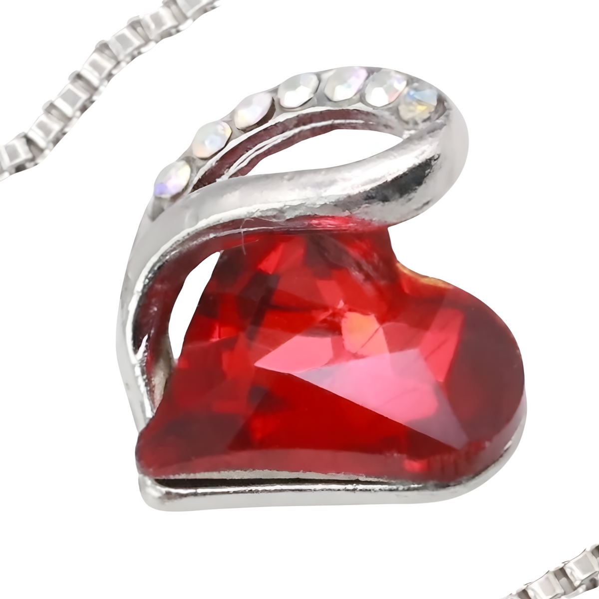 Heart Pendant Necklace For Women Silver Alloy Necklace With Red Crystal B314