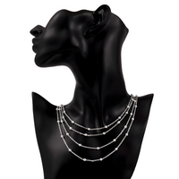 Silver Plated Multilayered Chain Necklace with Beaded Link Details for Women 425