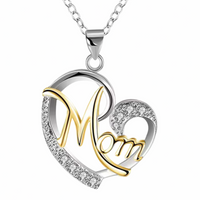 Multi Tone Heart 'Mom' Pendant Necklace -Script 'Mom' Design Cubic Zirconic 1364