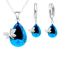 Blue Crystal Butterfly Jewellery Set for Women–Zinc Alloy Teardrop Necklace 1188