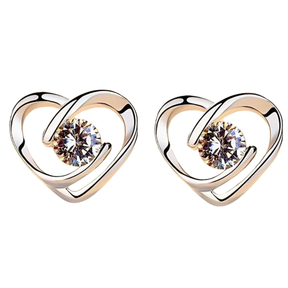 Unique Heart Design Stud Earrings Alloy Jewelry Embellished Zircon Elegant 55 UK