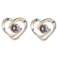 Unique Heart Design Stud Earrings Alloy Jewelry Embellished Zircon Elegant 55 UK