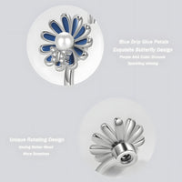 925 Sterling Silver Style, Rotating Flower, Pearl Center, Butterfly Accent 375
