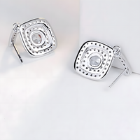 925 Sterling Silver Cubic Zirconia Drop Earrings, Double Halo Square Design 306