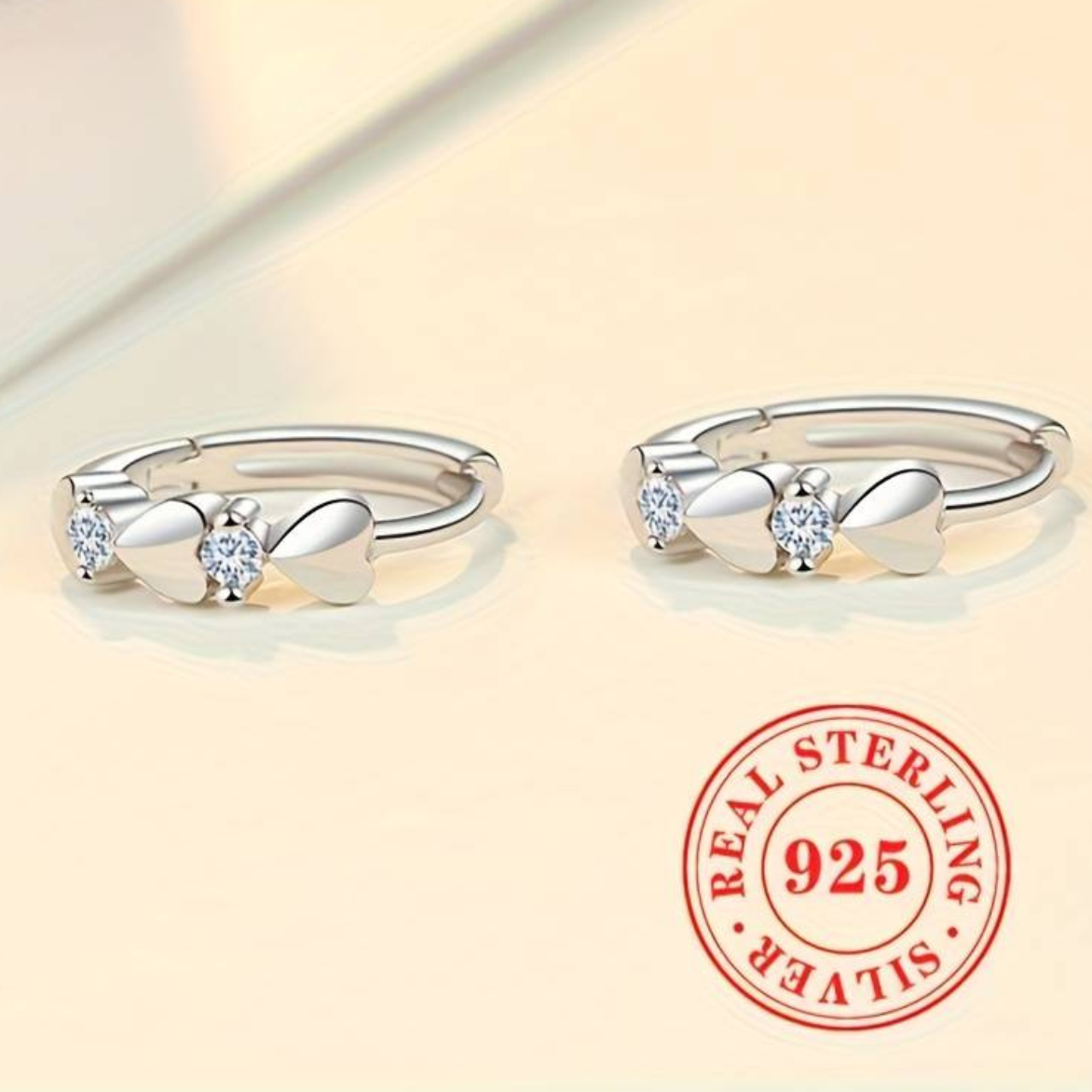 925 Sterling Silver Heart Hoop Earrings Cubic Zirconia 1.3cm Elegant Design 159