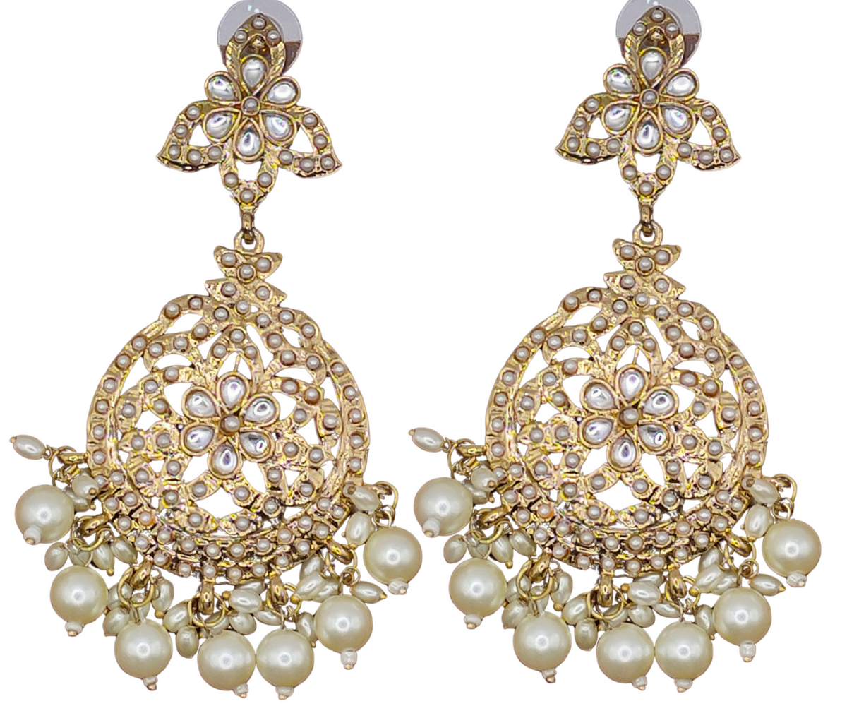 Elegant Bollywood Inspired Gold Kundan Earrings - Traditional Indian Jewelry 242