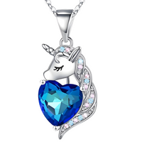 Unicorn Love Heart Necklace, Women's Animal Pendant with Crystal Zirconia  B164