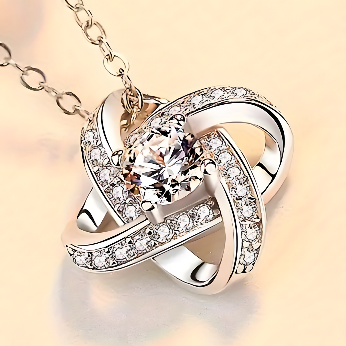 Vintage Style Cubic Zirconia Love Knot Necklace for Mom, Zinc Allo (No box) B187
