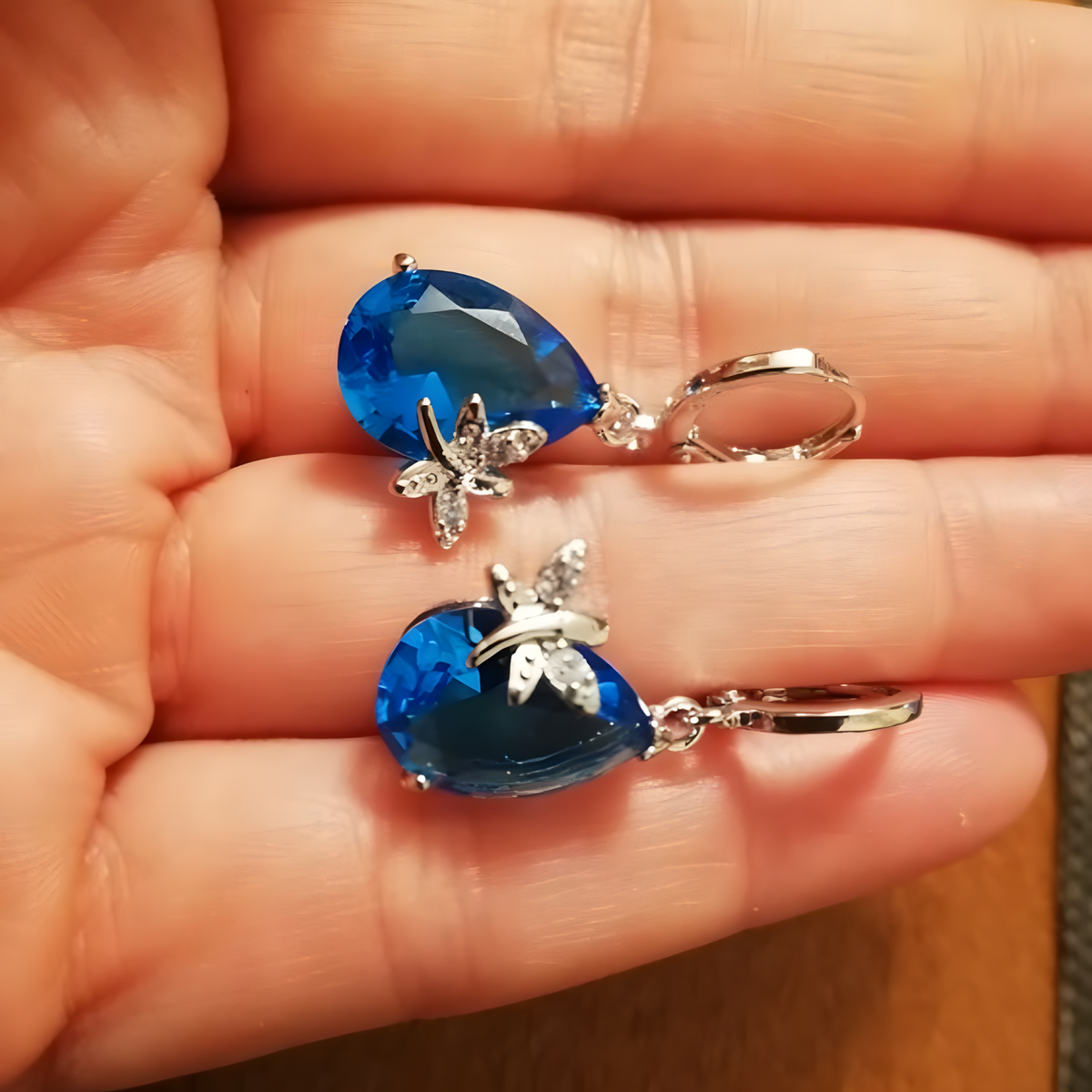 Blue Crystal Butterfly Jewellery Set for Women–Zinc Alloy Teardrop Necklace 1188