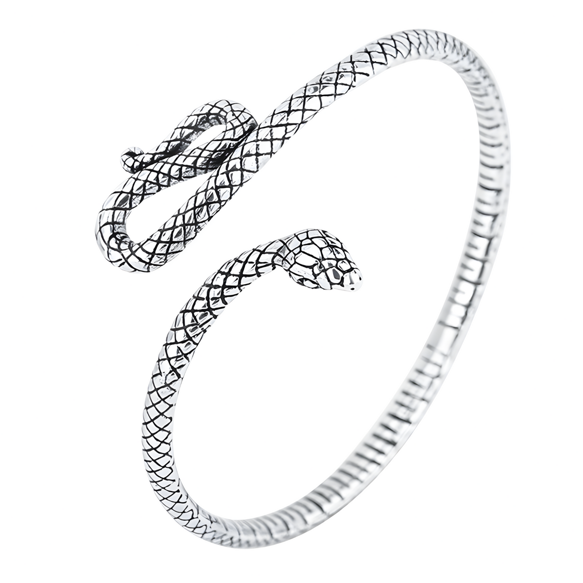 Serpent Open Cuff Bracelet for Women Rhodium-Plated Alloy Snake Head Bangle 1446