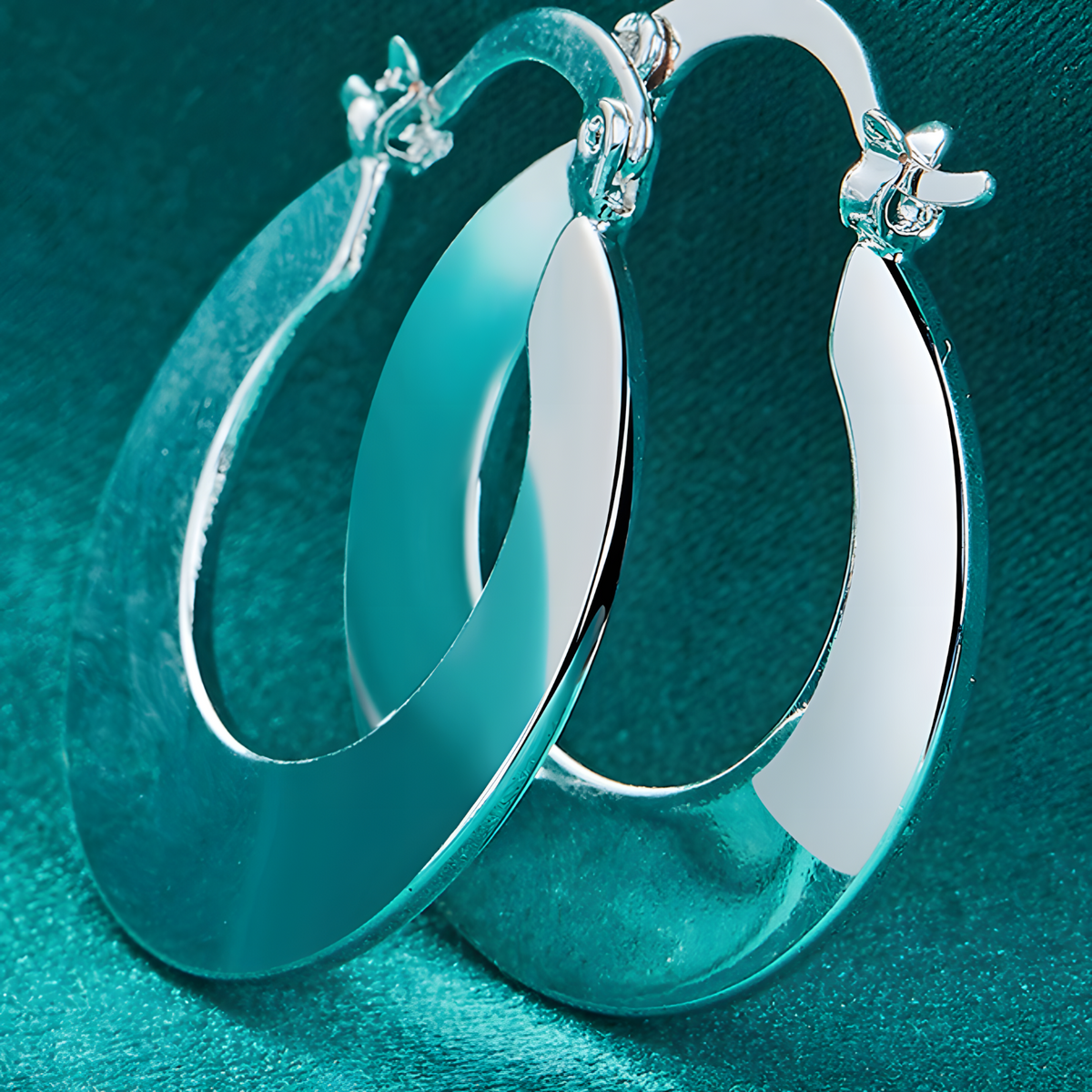 Silver Plated Alloy Flat Round Hoop Earrings for Women, Hinged Snap Closure 1419