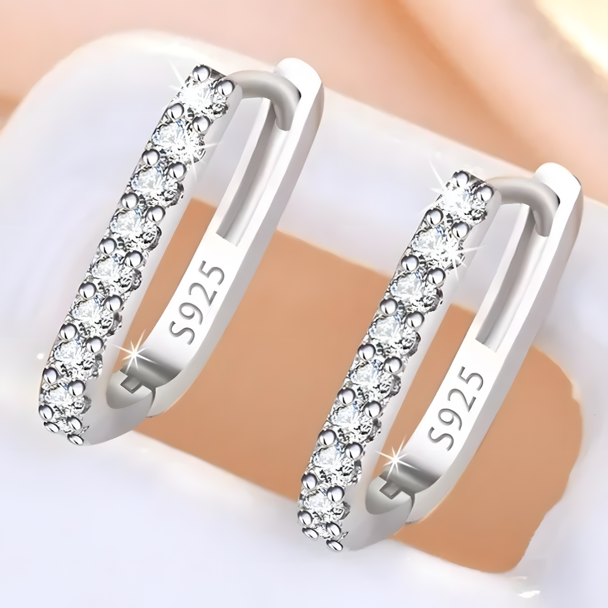 925 Sterling Silver Crystal Hoop Earrings Women Hypoallergenic Cubic Zircon b183