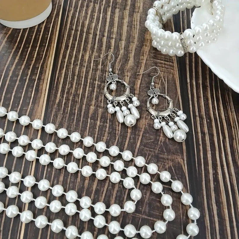 4pcs Necklace Earrings Plus Bracelet Luxury Jewelry Set Made Of Milky Stone 101