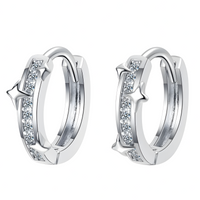 Crystal Star Huggie Hoop Earrings, Sparkling CZ Star, Small Silver Hoop 328