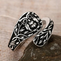 Unified Jewellery Antique-Style Owl Leaf Adjustable Statement Ring 11mm 1843