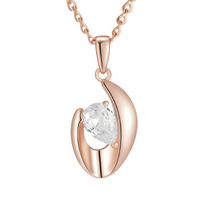 Rose Gold Colour Pendant Necklace for Women, Copper Alloy with Zircon Stone 1281
