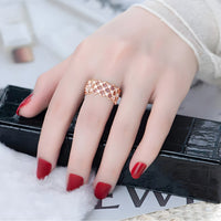 Rose Gold Adjustable Geometric Ring with AAA Cubic Zirconia - Lightweight, 383