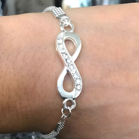 Infinity Symbol Bracelet – Silver Zinc Alloy Chain with Sparkling Rhinestone B89