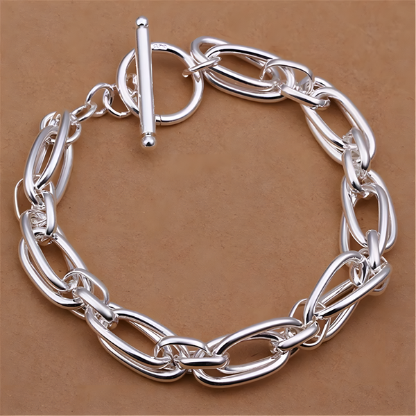 925 Sterling Silver Double Link Chain Toggle Clasp Bracelet for Women 445