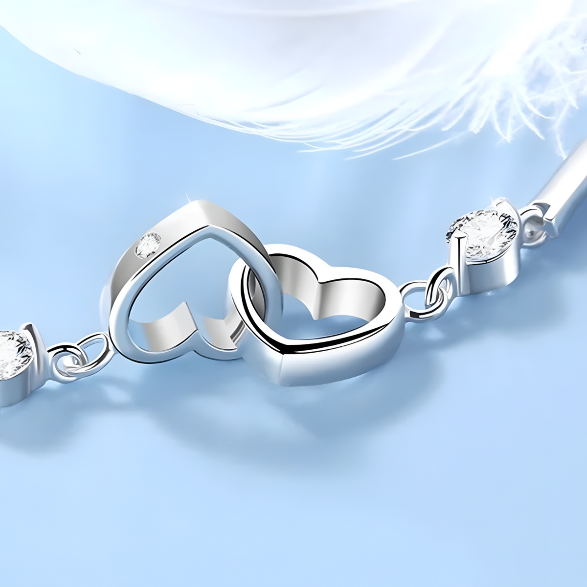 Double Heart Bracelet For Women - Sparkle Stone Charm, Adjustable Bar Link 1792