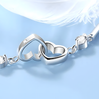 Double Heart Bracelet For Women - Sparkle Stone Charm, Adjustable Bar Link 1792