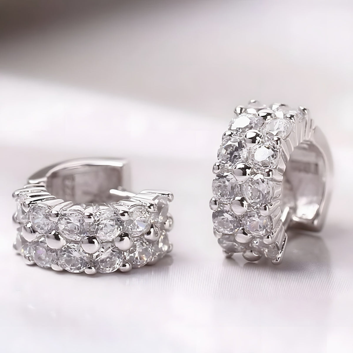 925 Sterling Silver Pave Cubic Zirconia Huggie Hoop Earrings Small CZ Hoop 355