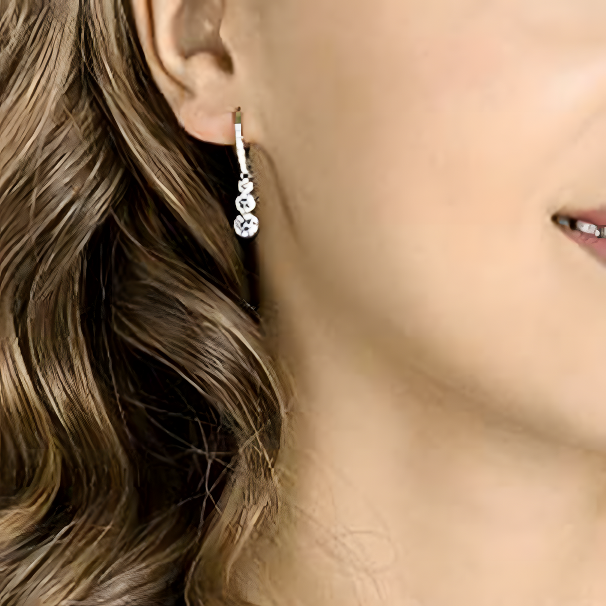 Luxury Round-Cut Triple Drop Dangle Earrings For Women - Rhodium-Plated 1454