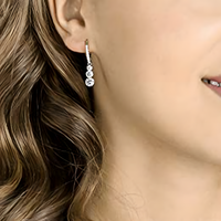 Luxury Round-Cut Triple Drop Dangle Earrings For Women - Rhodium-Plated 1454