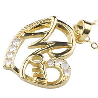 Mom Heart Pendant Necklace Gold Plated Link Chain Cubic Zirconia Romantic 1358