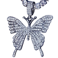 Womens Shiny Butterfly Pendant Necklace Hip Hop Iced Out Silver Tennis Chain 701