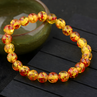 8mm Natural Amber Bead Bracelet, Unisex Stretch Bangle, Buddha Charm 528