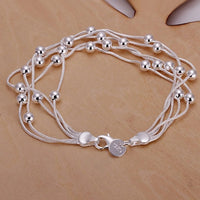 925 Sterling Silver Multi-Strand Snake Chain Bracelet Smooth Round Beads 416