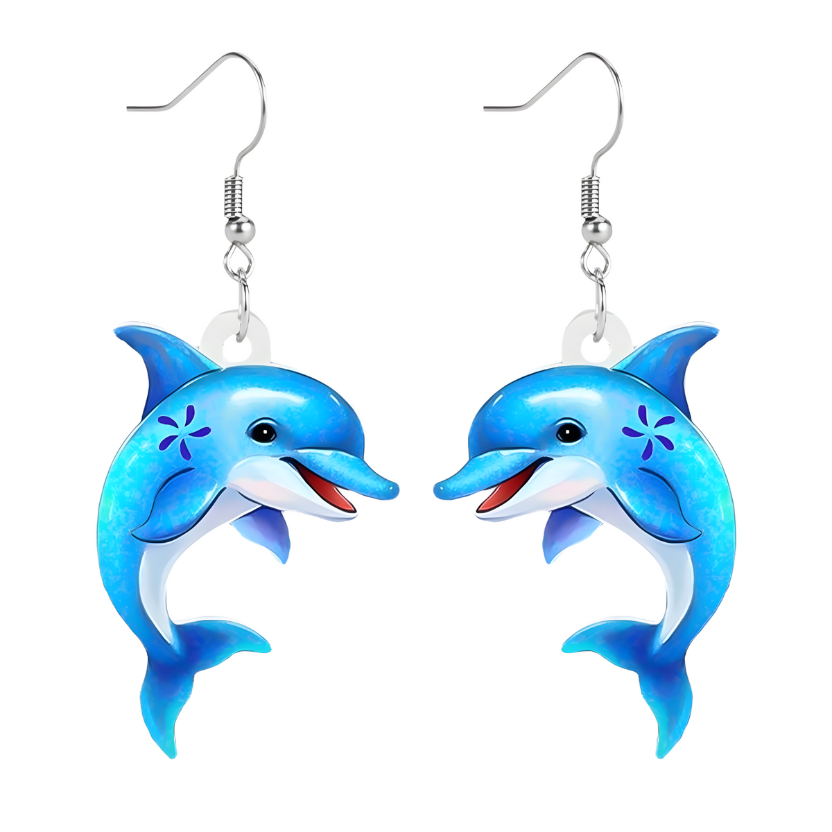 Blue Dolphin Dangle Drop Earrings Ocean Animals Jewelry Charm Gifts Acrylic 612