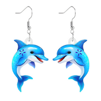 Blue Dolphin Dangle Drop Earrings Ocean Animals Jewelry Charm Gifts Acrylic 612