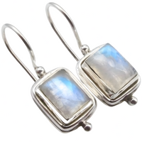 Elegant Square Moonstone Drop Earrings For Women-Rhodium-Plated Alloy Hoop 1456