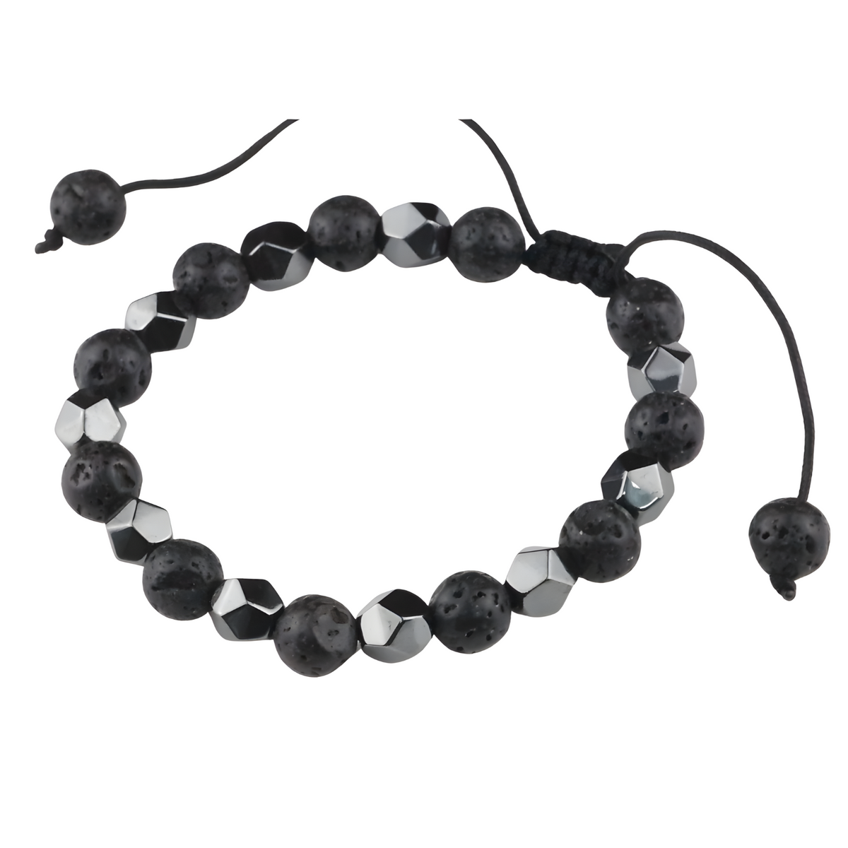 Black 8mm Lava Beaded Bracelet Adjustable Macrame Bracelet Unisex Volcanic 1351