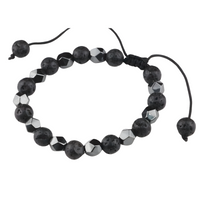 Black 8mm Lava Beaded Bracelet Adjustable Macrame Bracelet Unisex Volcanic 1351