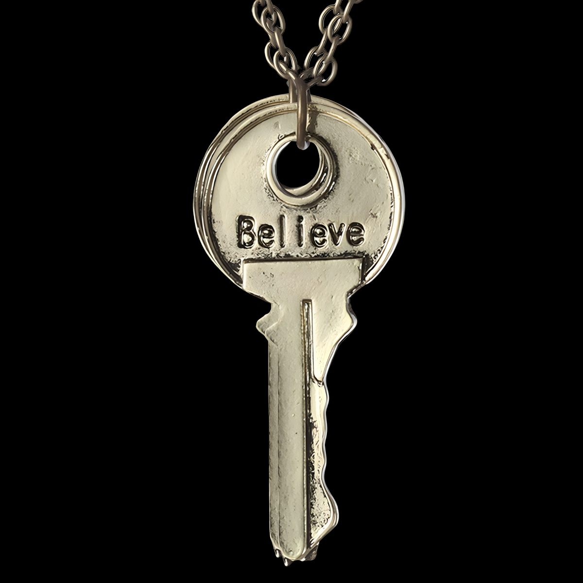 Vintage Believe Key Pendant Necklace -  Zinc Alloy Inspirational Key Charm 1092