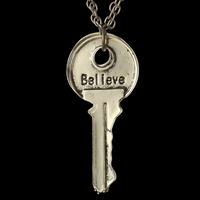 Vintage Believe Key Pendant Necklace -  Zinc Alloy Inspirational Key Charm 1092