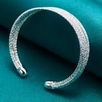 925 Sterling Silver Multi-Strand Mesh Open Cuff Bangle Bracelet for Women - 407