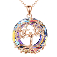 Rose Gold Celtic Tree of Life Necklace with Iridescent Crystal | Family Love B79