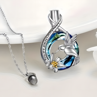 Hummingbird Memorial Ash Necklace,Silver Plated Stainless Steel Urn Pendant B258